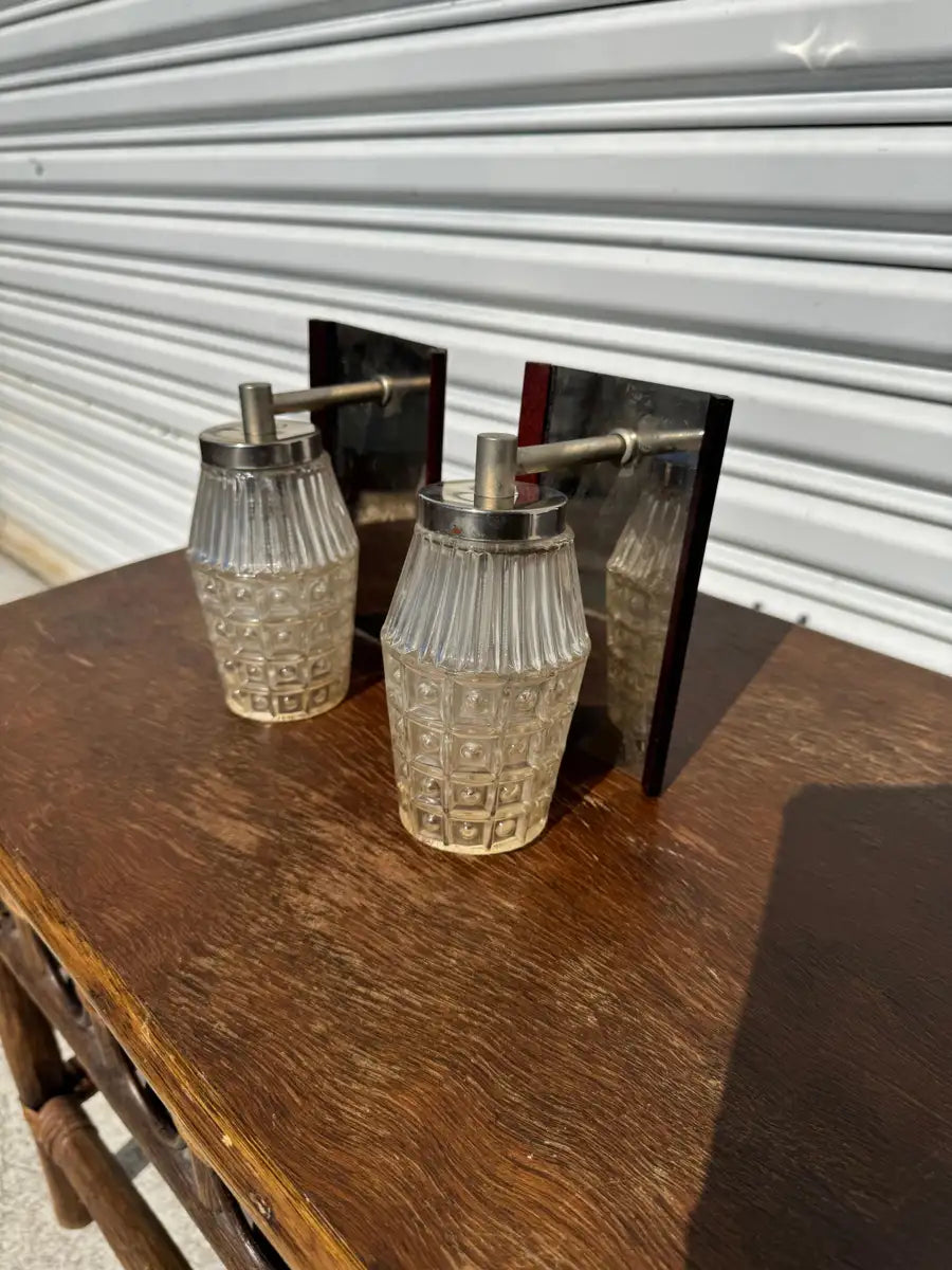 mid century wall lamps chrome finish rosewood detail
