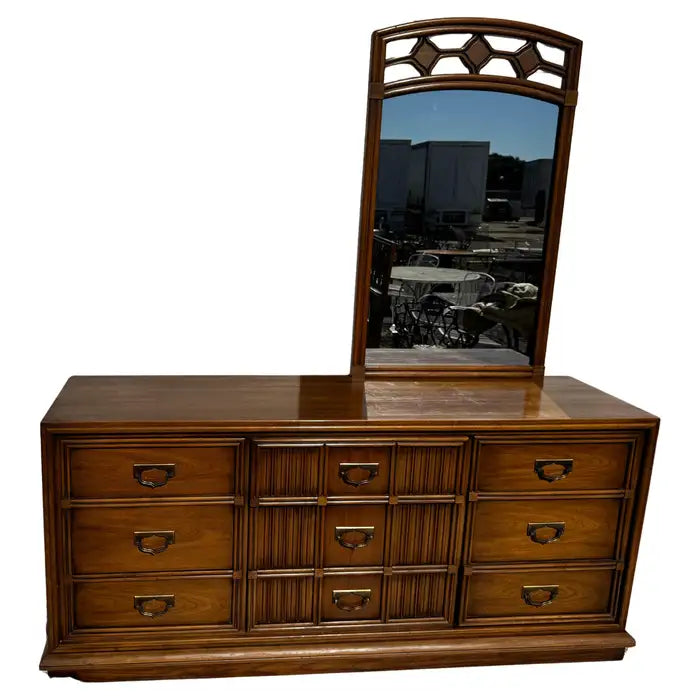 vintage walnut dresser with mirror large storage cabinet