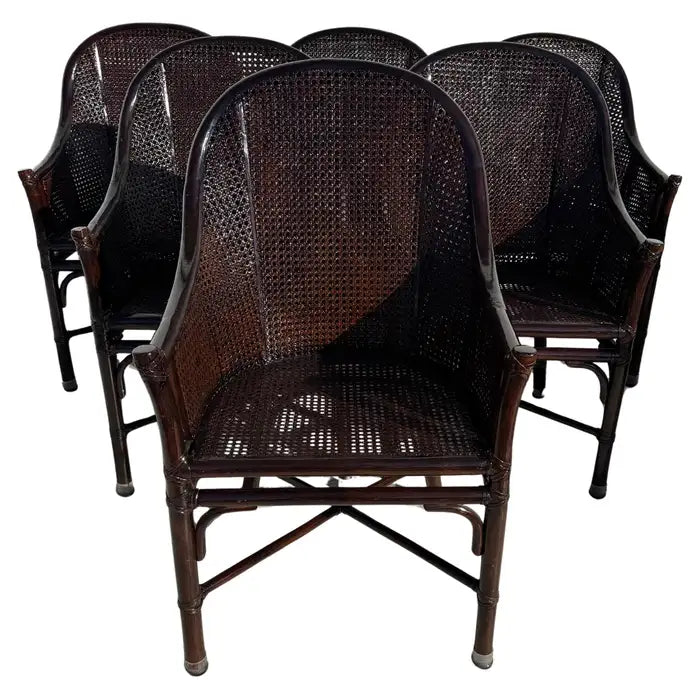 mid century modern cane dining chairs set of 6 walnut finish