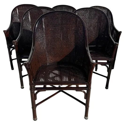 mid century modern cane dining chairs set of 6 walnut finish