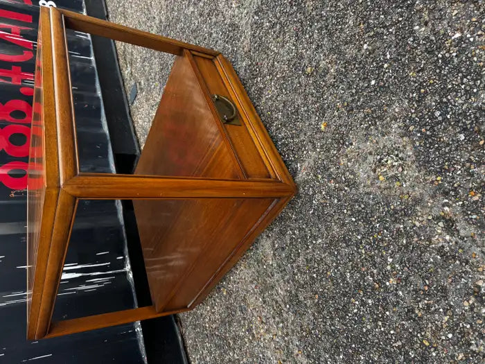 wooden end table dual shelf storage mid century style