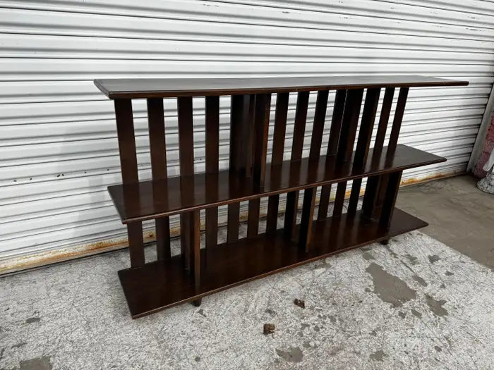 walnut slatted bookcase three tier storage furniture