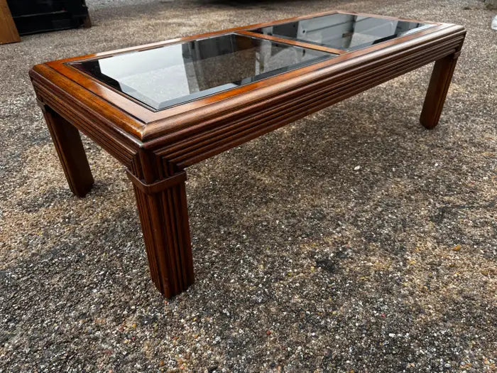 vintage walnut coffee table beveled glass modern living room