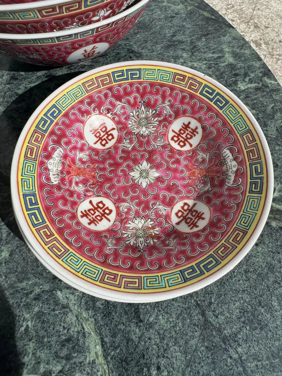 vintage Chinese dinnerware longevity motif plates bowls
