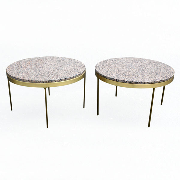 (2) 30″ Zographos Bronze & Pink Granite Low Side Table