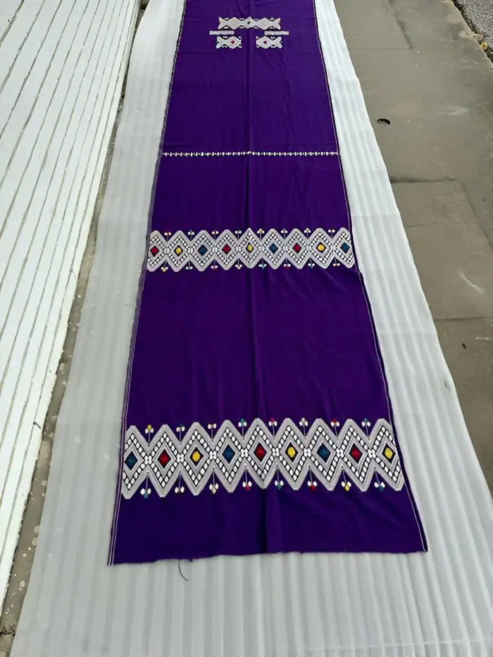 Purple Guatemala fabric rug 12' x 3' – vintage handwoven piece.