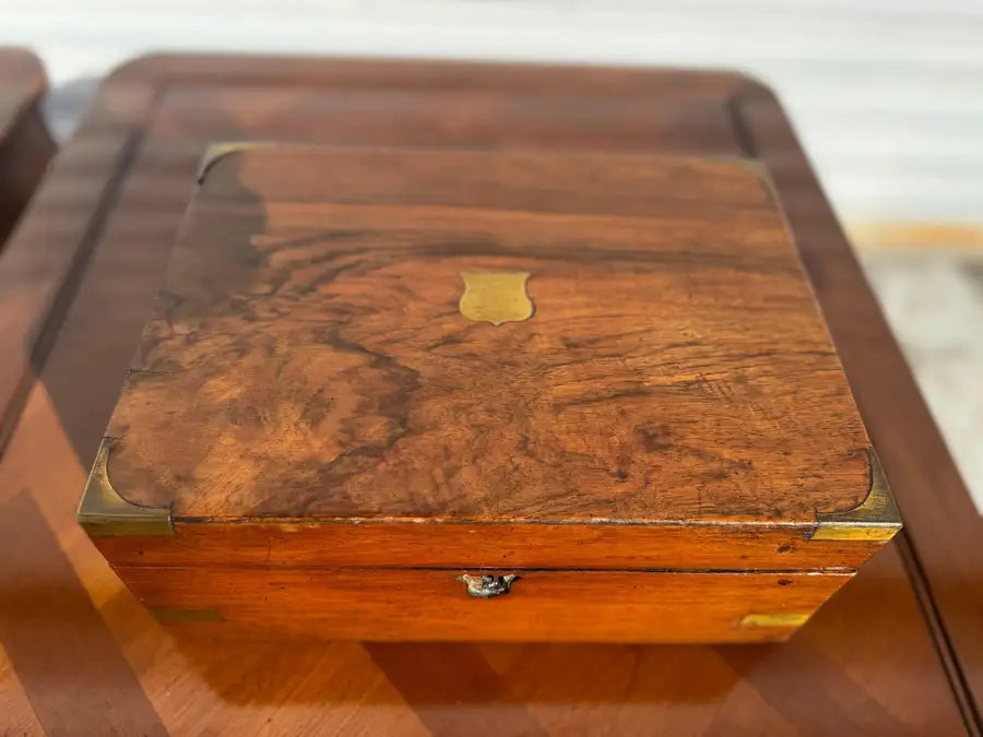 portable writing slope antique walnut brass accents