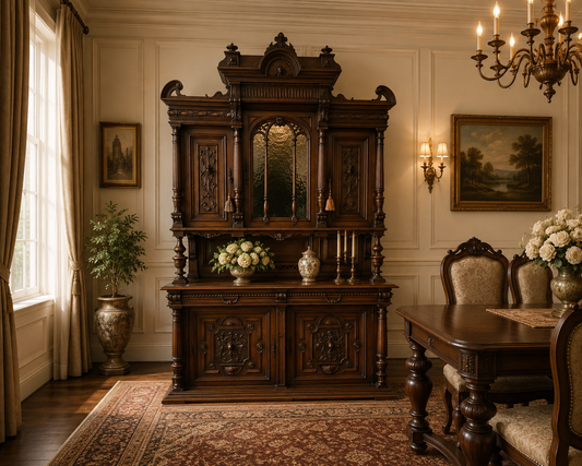 19th Century European Walnut High Relief Carved Renaissance Revival Sideboard