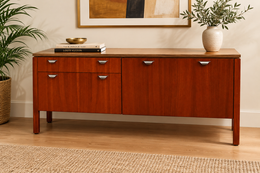 Vintage Mid Century Walnut and Laminate Top Credenza