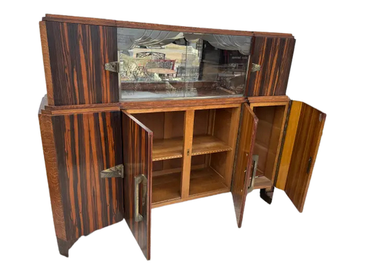 Art Deco Macassar Wood Sideboard/Dry Bar with Metal Escutcheons
