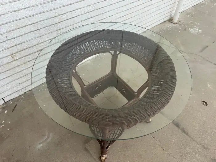 rattan table with glass surface for living room décor