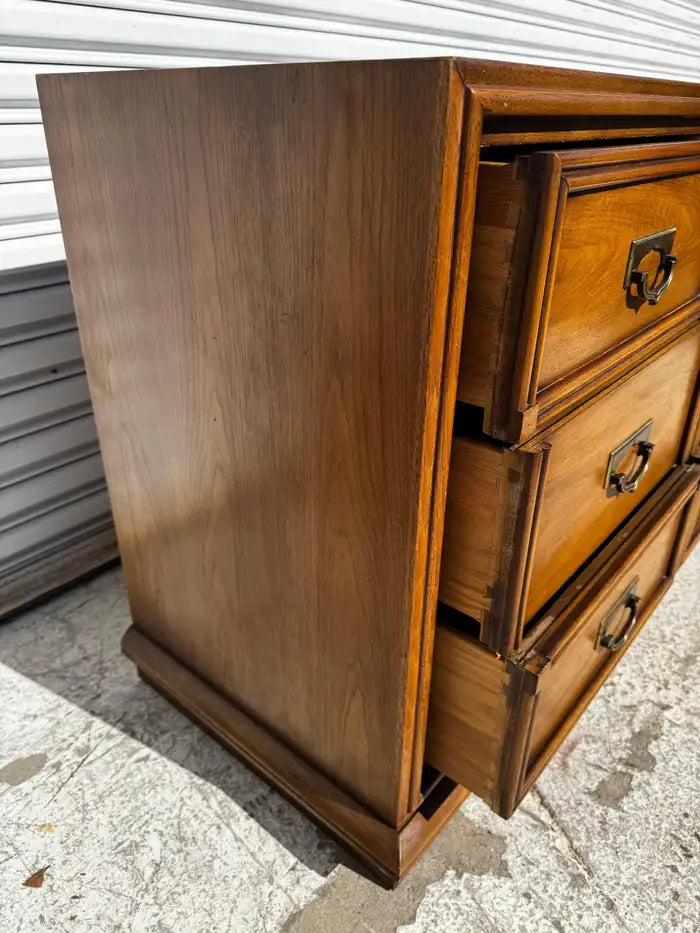 retro walnut dresser with mirror spacious drawer unit