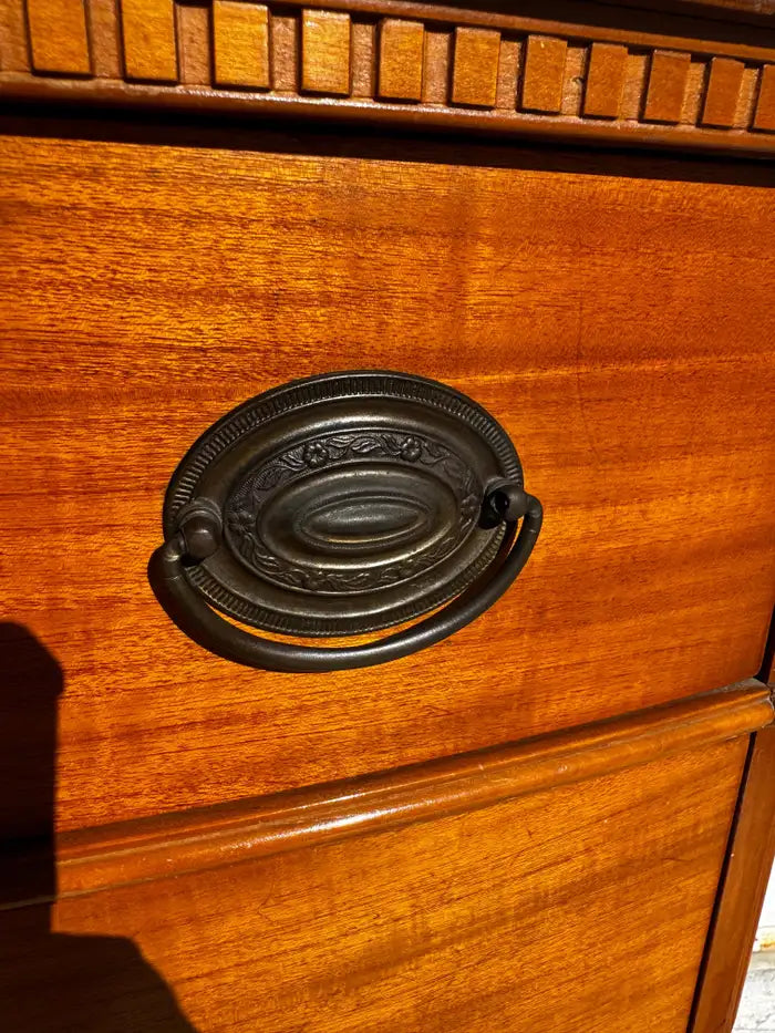 rich mahogany wood dresser ribbon grain finish