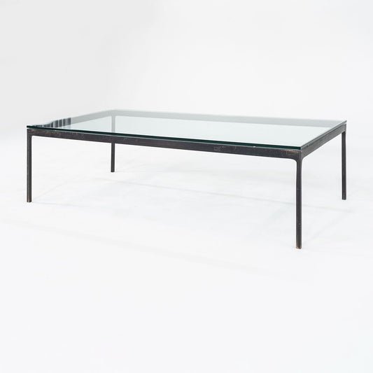 1970s Nicos Zographos Solid Patinated Bronze Coffee Table with Glass Top 32x60