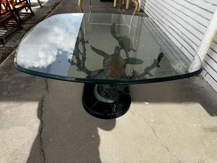 sea turtle sculpture table bronze base glass top design