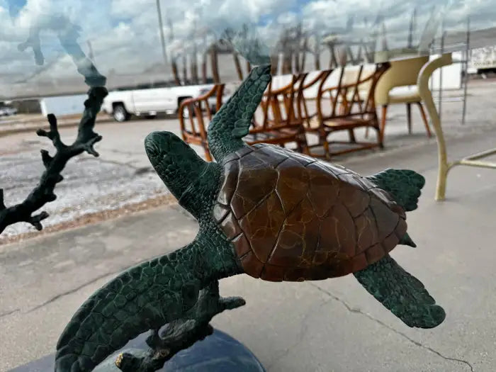 signed bronze turtle base coffee table with clear glass top