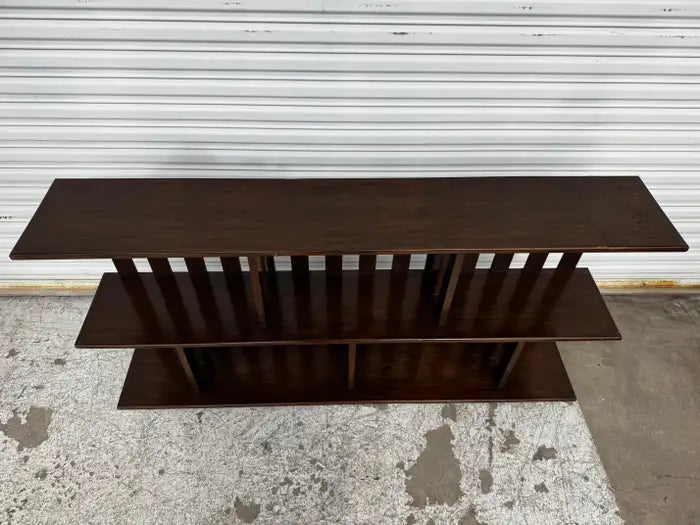 solid wood walnut bookcase slat side shelving unit