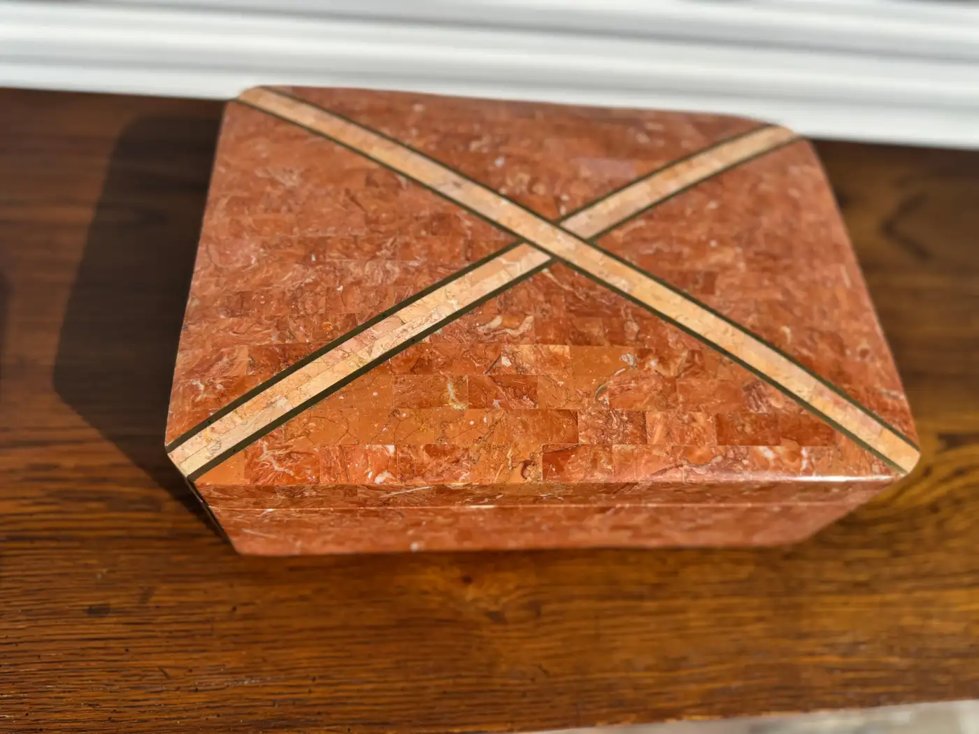 Art Deco style luxury marble keepsake box by Maitland Smith, wood-lined interior