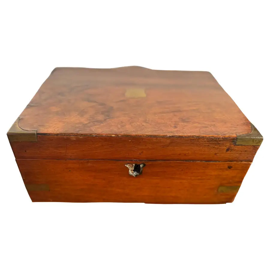 vintage English traveling writing desk wood grain burl walnut