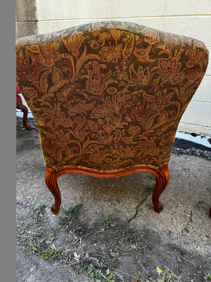 french style armchairs walnut carved frame upholstered pair