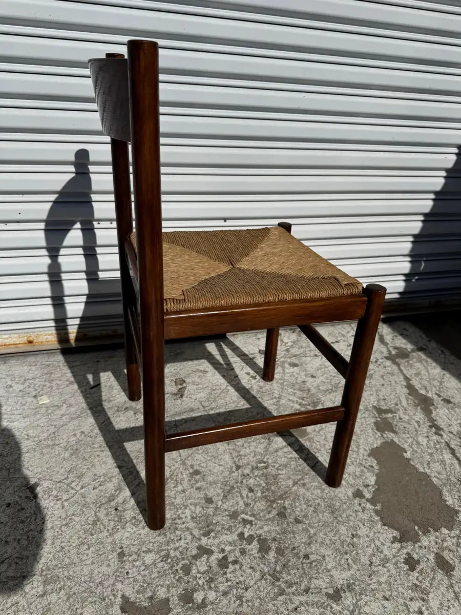 rustic walnut side chair woven rush seat design
