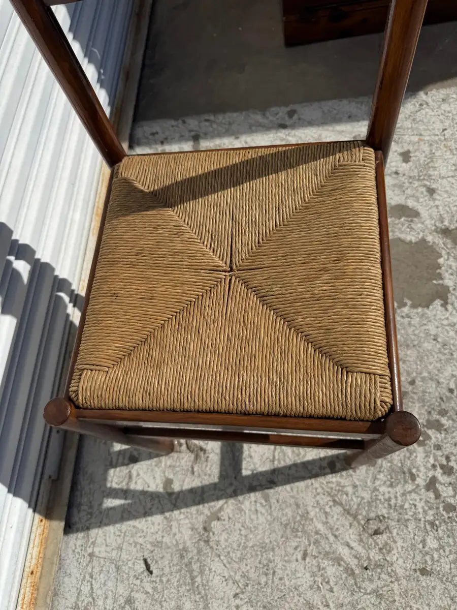 vintage walnut chair rustic woven rush seat