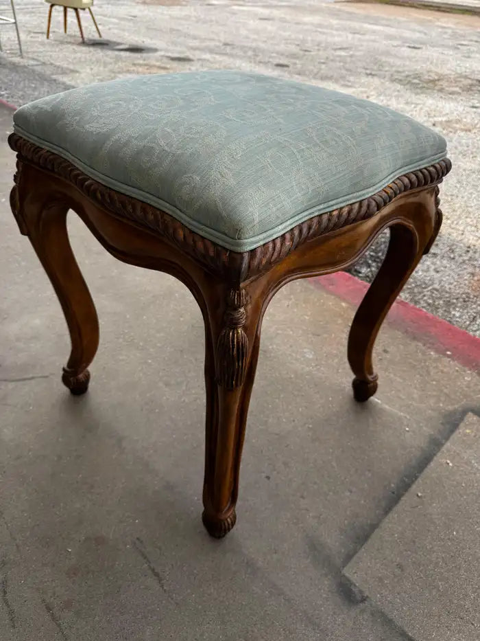 French walnut footstool with upholstered cushion and cabriole legs