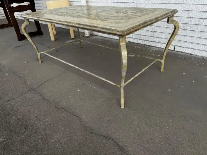 hand painted wrought iron table with wooden top Italian style