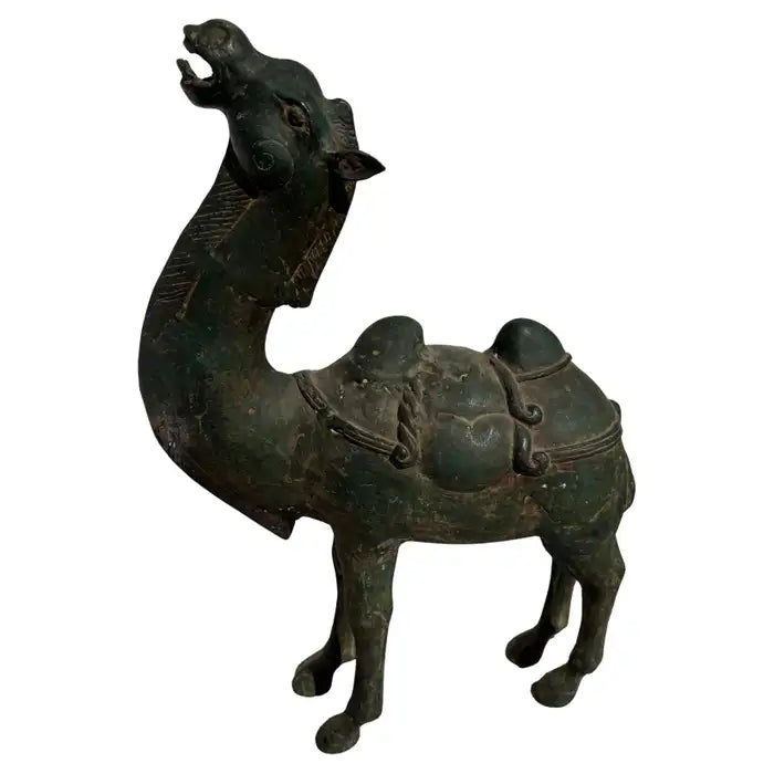 vintage bronze camel sculpture patina finish decorative statue