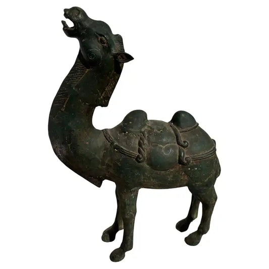 vintage bronze camel sculpture patina finish decorative statue