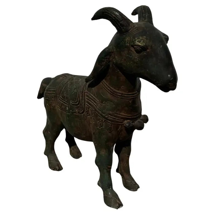 vintage bronze goat sculpture patina finish decorative statue
