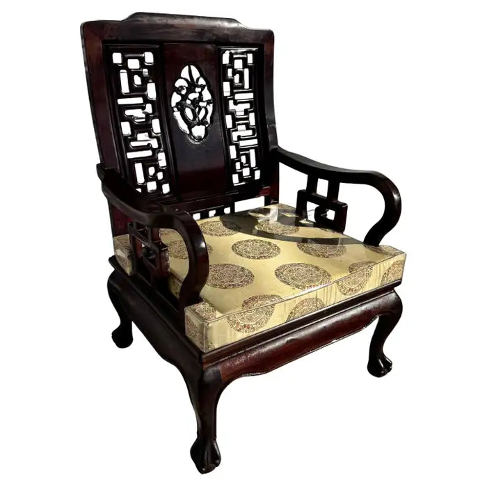 vintage chinese chippendale rosewood lounge chair carved wood