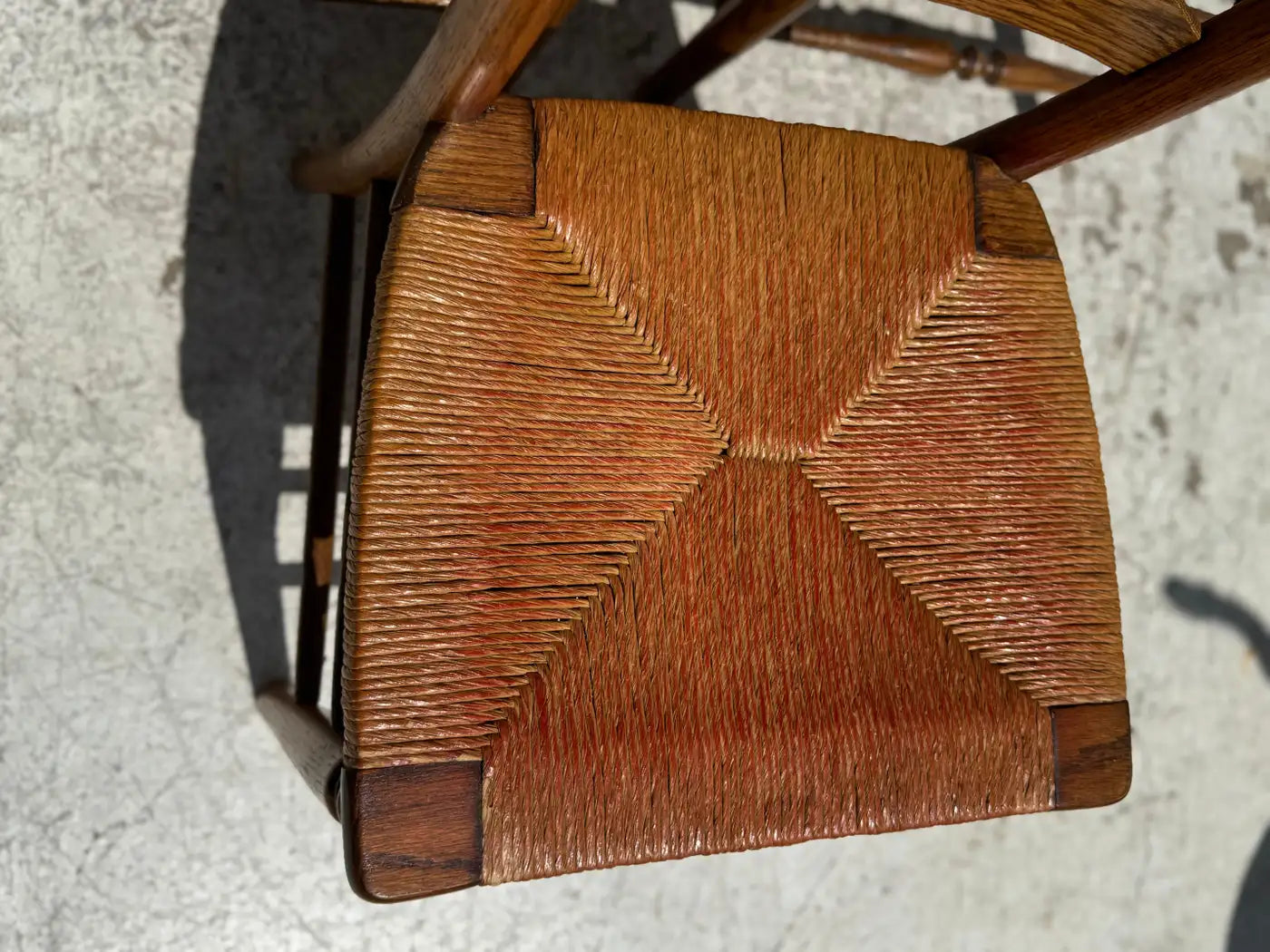 Set of 6 Vintage Walnut Ladderback Rush Seat Dining Chairs