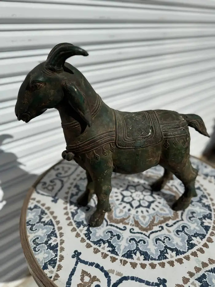 decorative bronze goat figurine rustic home accent