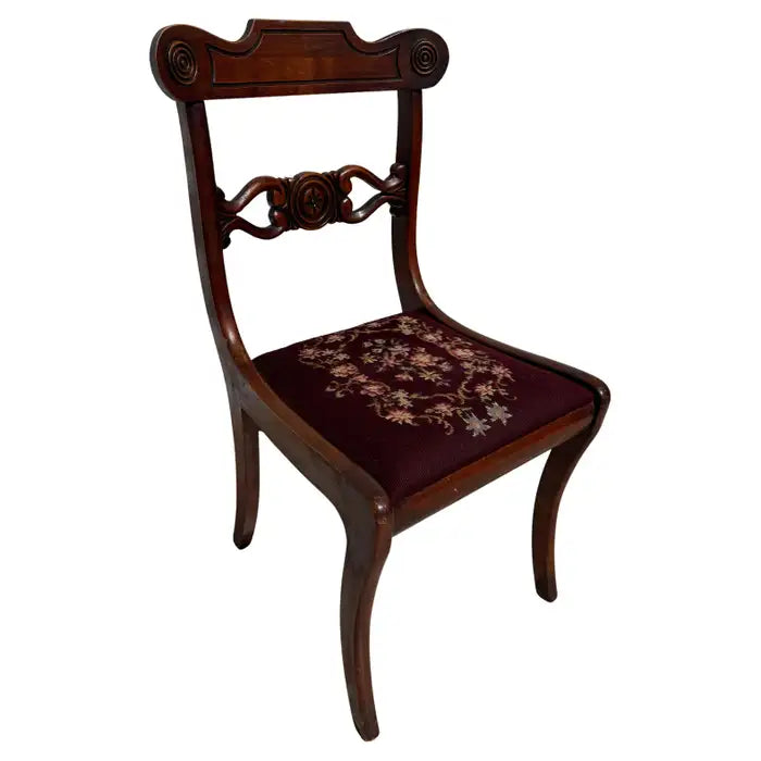 vintage regency mahogany side chair needlepoint upholstery