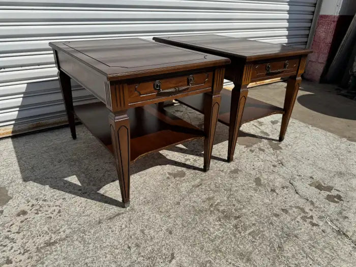 antique style walnut side tables two tier storage shelf
