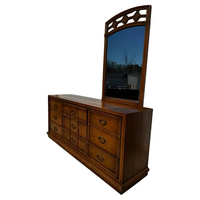 walnut 9 drawer dresser with mirror mid century bedroom furniture