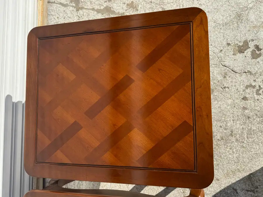 classic accent tables walnut veneer parquet surface