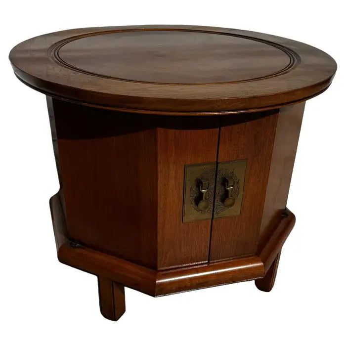 walnut hexagon cabinet asian style accent storage furniture