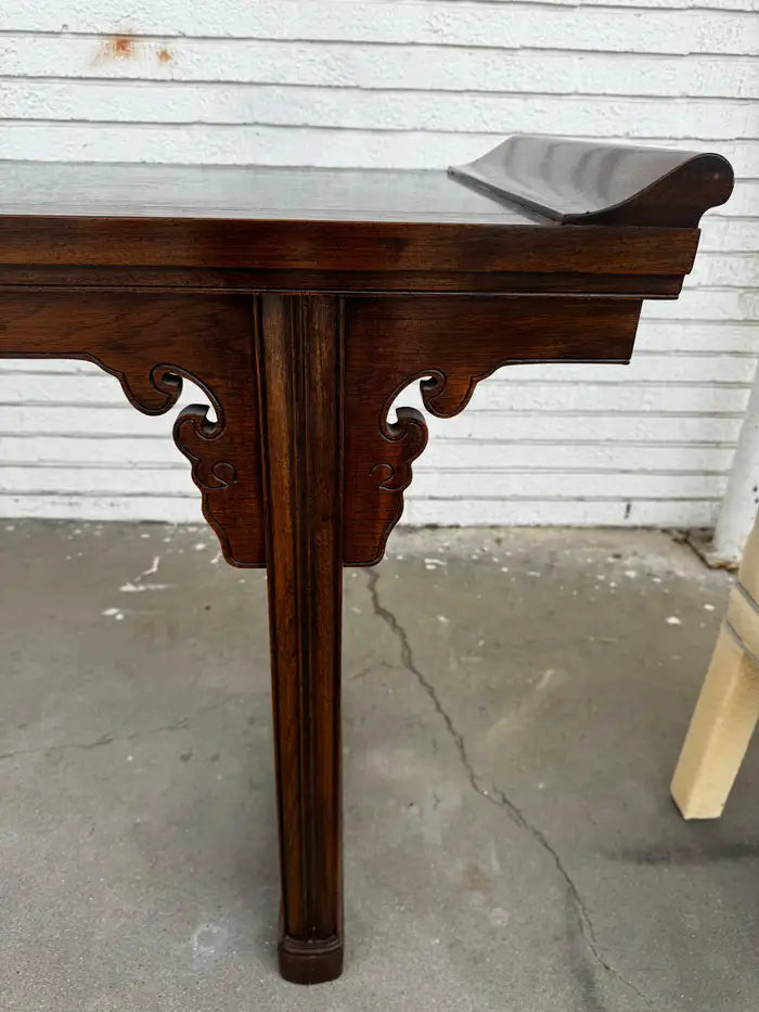 chinoiserie style console table carved wood and decorative motifs