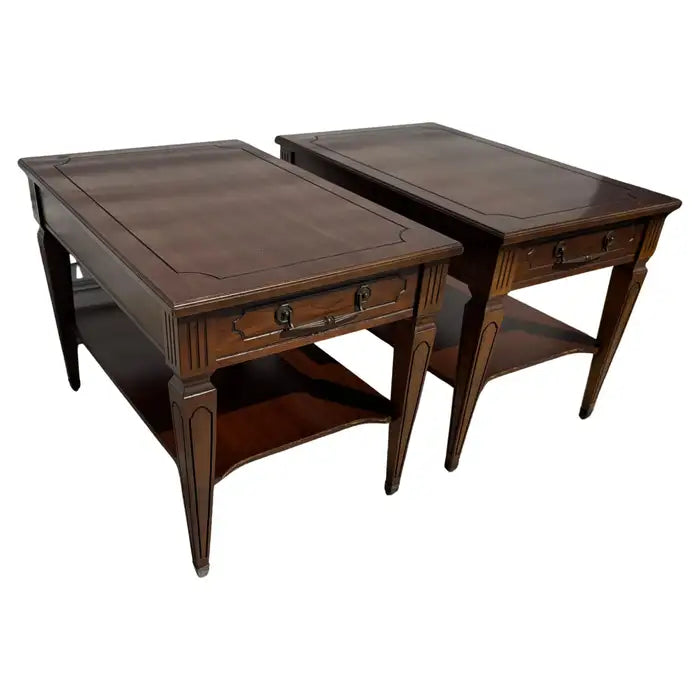 vintage walnut french provincial end tables pair with carved legs