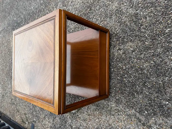 wooden side table with storage shelf walnut finish furniture