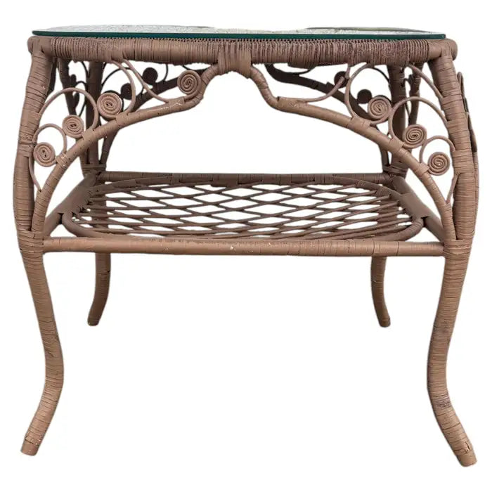 wicker end tables with glass top set of 2 for living room