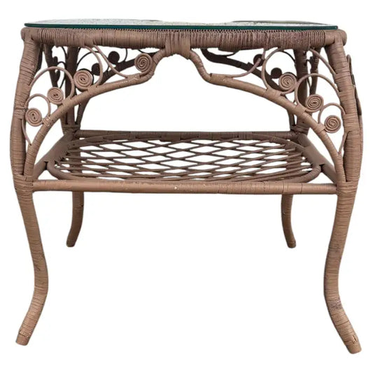 wicker end tables with glass top set of 2 for living room