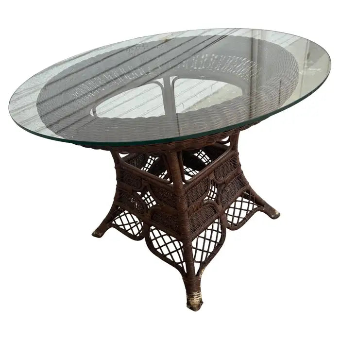 wicker coffee table with glass top and woven rattan base