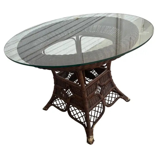 wicker coffee table with glass top and woven rattan base