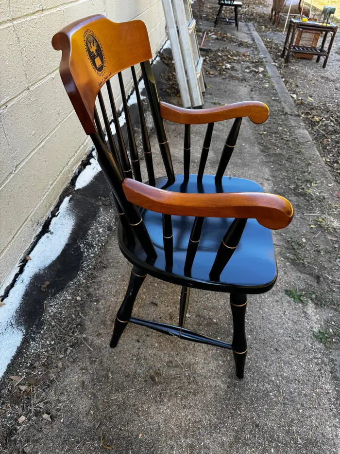 vintage style windsor chair black lacquer with seal design