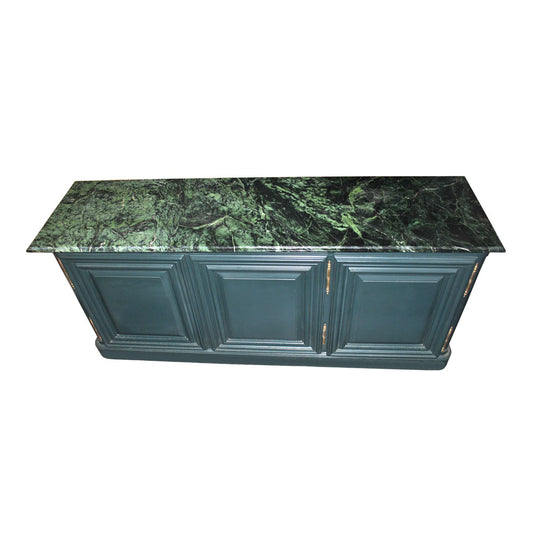6 ft vintage green marble top credenza with retro design